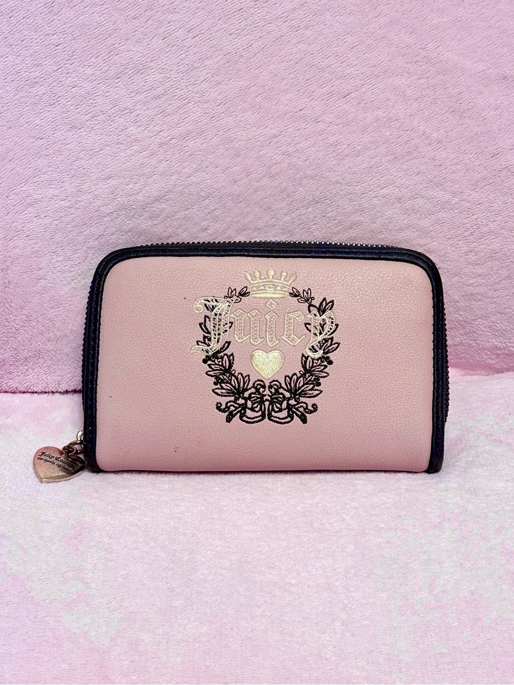 Juicy Couture Blush Pink Zip-Around Card Wallet with Gold hardware